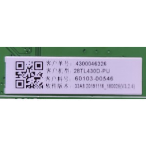 MAIN FUENTE PARA TV LG / NUMERO DE PARTE 60103-00546 / TP.MS3553T.PB791 / 4300046326 / 33A8 20191118_180025 / MODELO 28TL430D-PU	